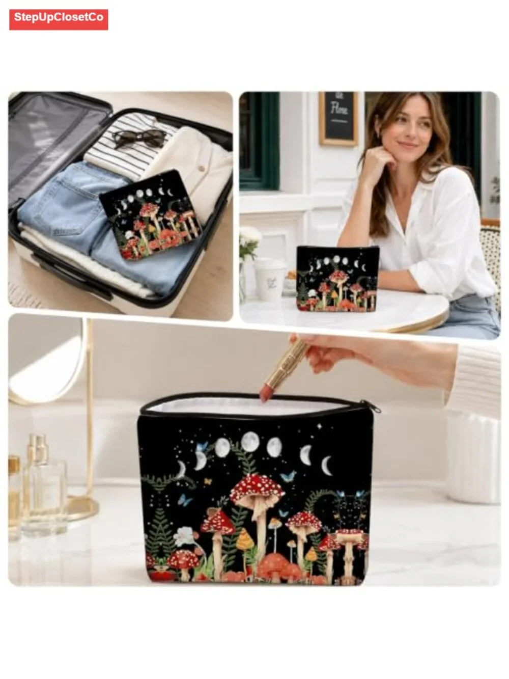 Canvas Cosmetic Bag Large Capacity Travel Pouch with Lining Zipper Closure